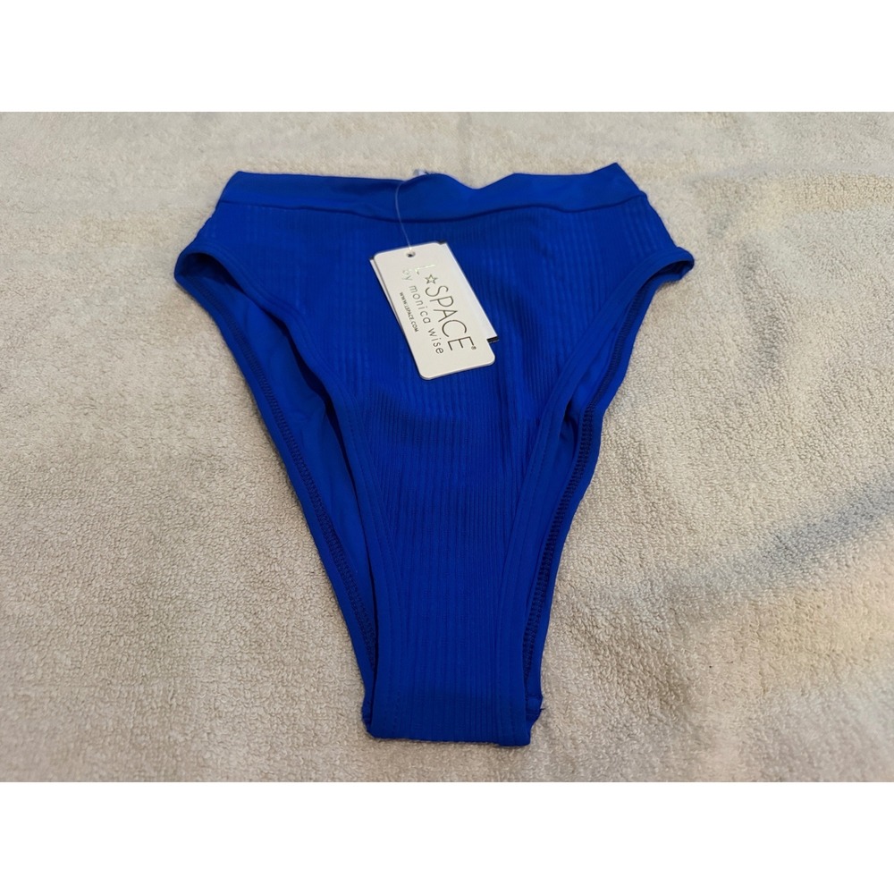 L*Space Frenchi Bitsy High Waisted Bikini Bottom Royal Blue Ribbed PTFRB20 Small